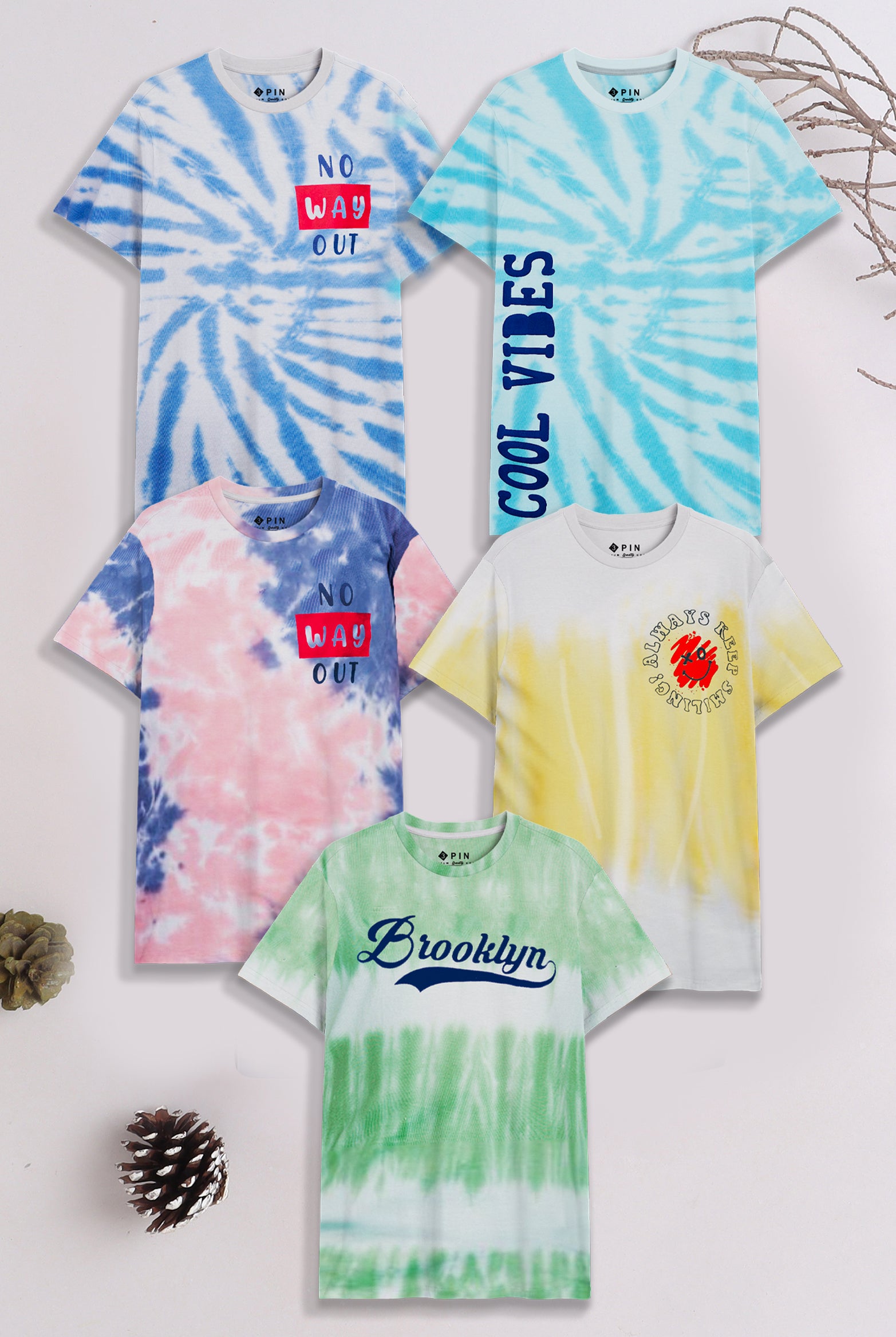 Boys Cotton Printed Round Neck T-Shirt - Pack of 5