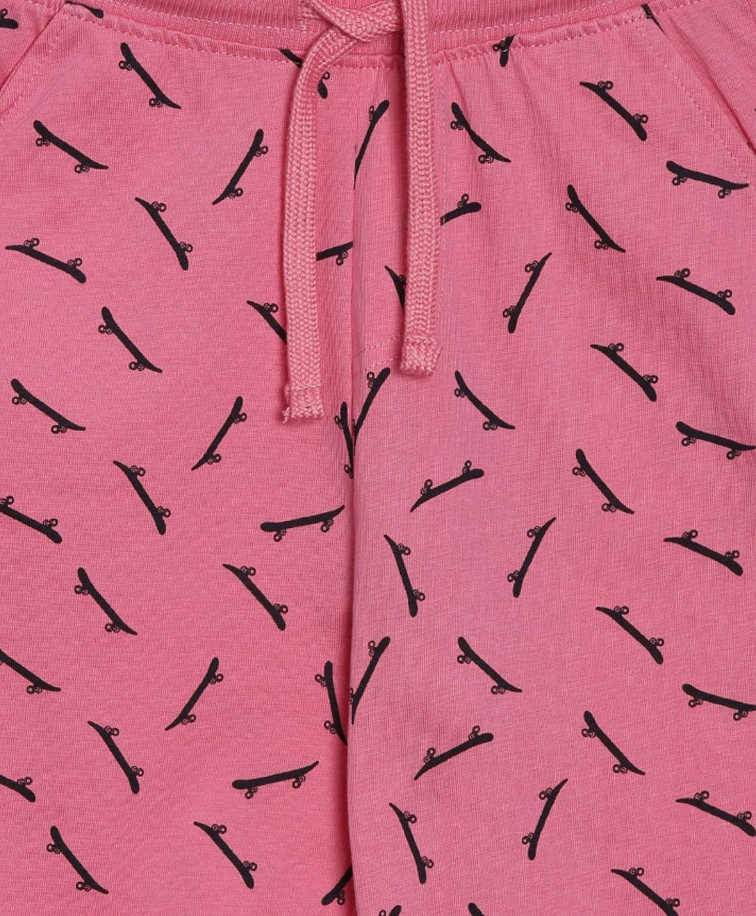 BOYS PACK OF 2 ALL OVER PRINT AND COLOUR BLOCK SHORTS - BLACK AND PINK