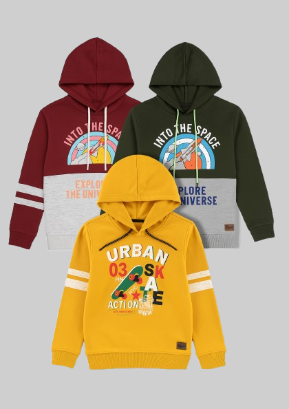Boyz Cotton Hoodies - Pack of 3