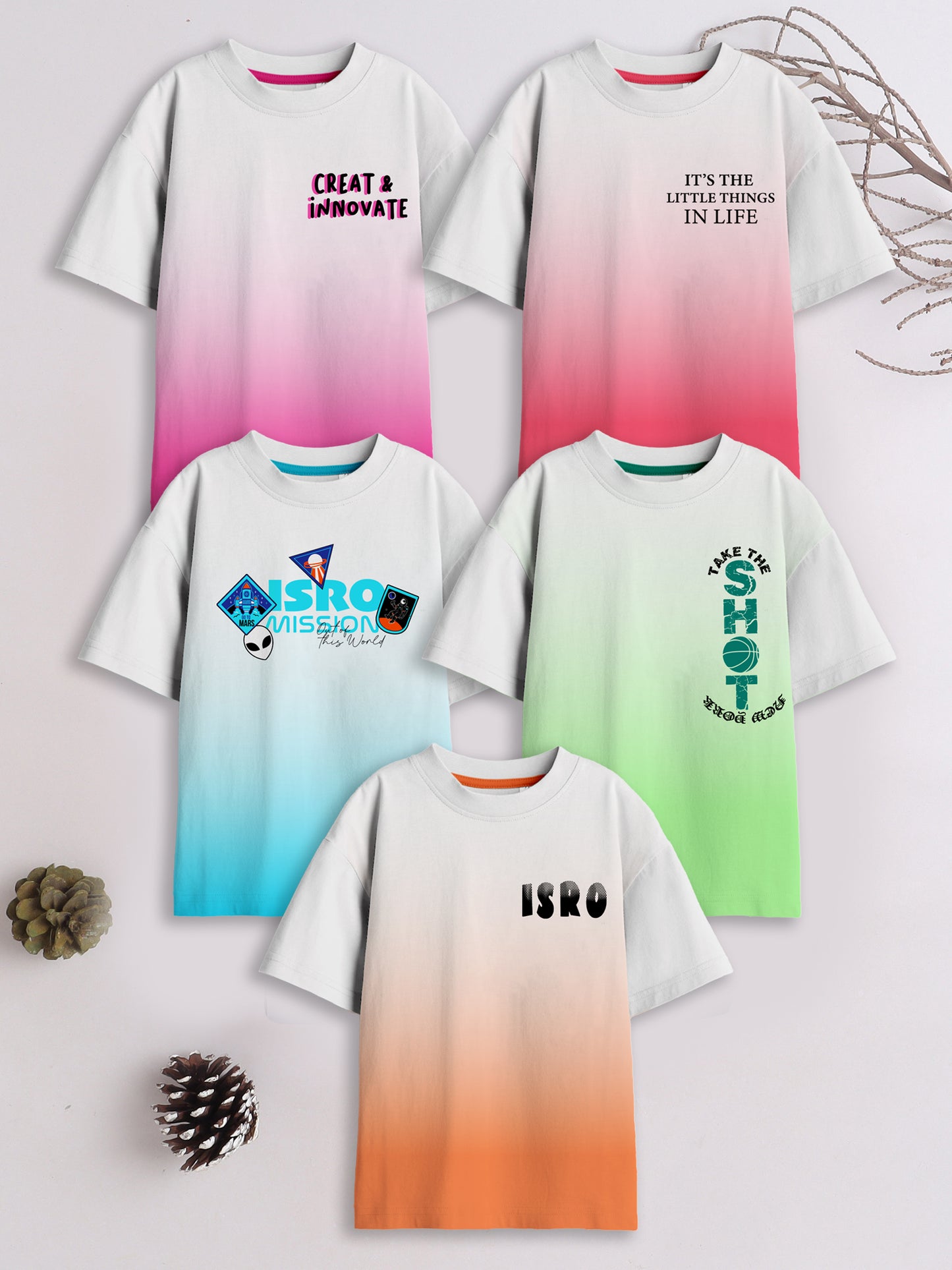 Boys Cotton Printed Round Neck T-Shirt - Pack of 5