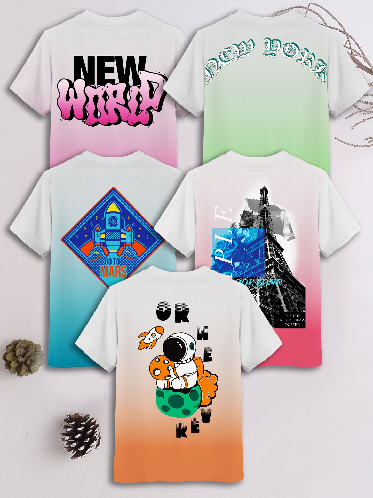 Boys Cotton Printed Round Neck T-Shirt - Pack of 5