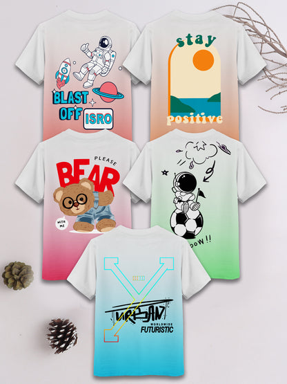 Boys Cotton Printed Round Neck T-Shirt - Pack of 5