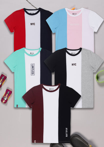 Boys Cotton Striped Round Neck T-Shirt - Pack of 5