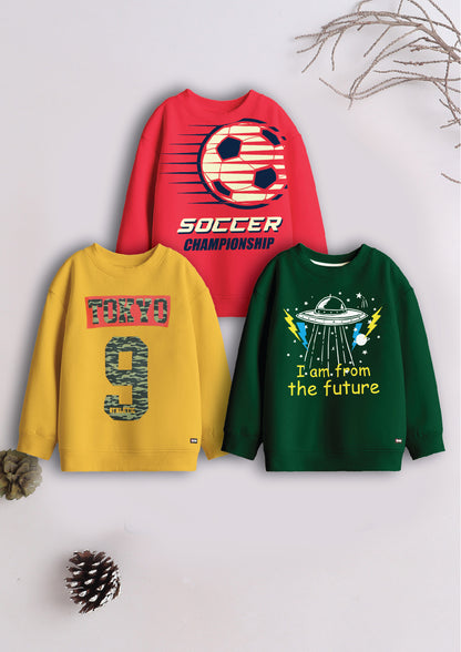 Boys Cotton Printed Round Neck Sweatshirts  (Pack of 3)