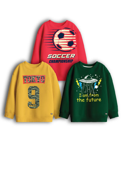 Boys Cotton Printed Round Neck Sweatshirts  (Pack of 3)