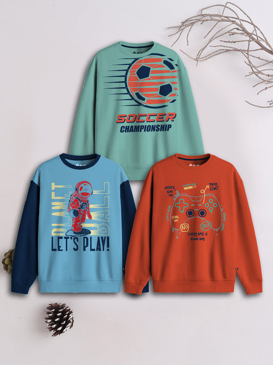 Boys Cotton Printed Round Neck Sweatshirts  (Pack of 3)