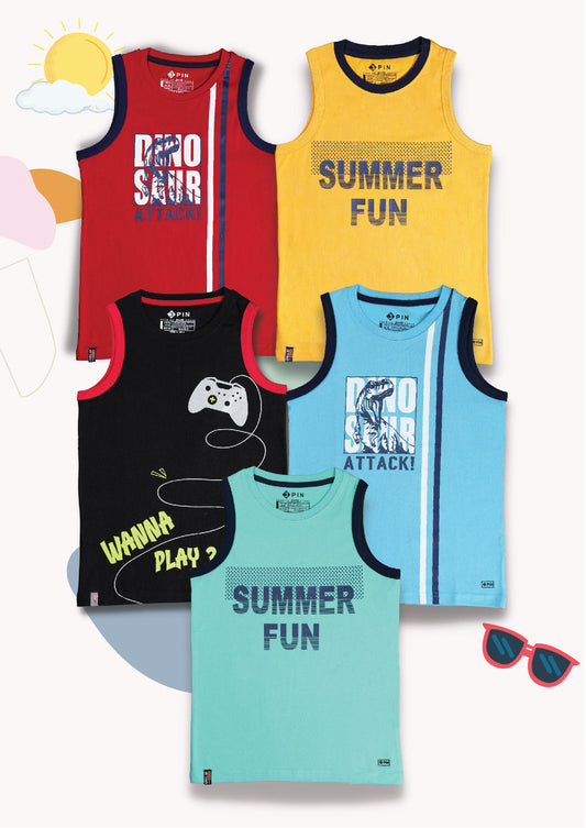 Boys Sleeveless Tshirt Pack of 5
