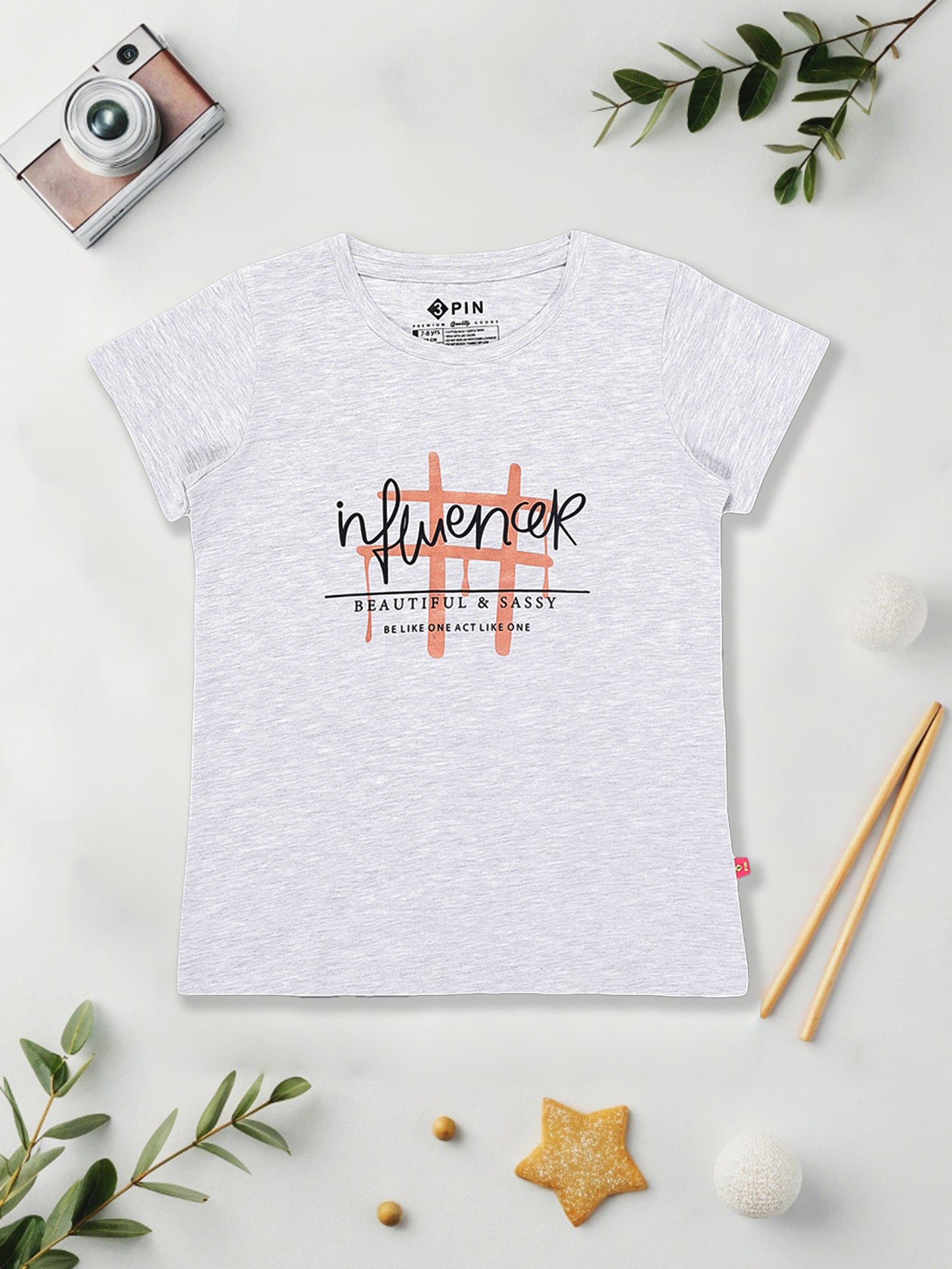 Girls Cotton Printed Round Neck T-Shirt - Pack of 5