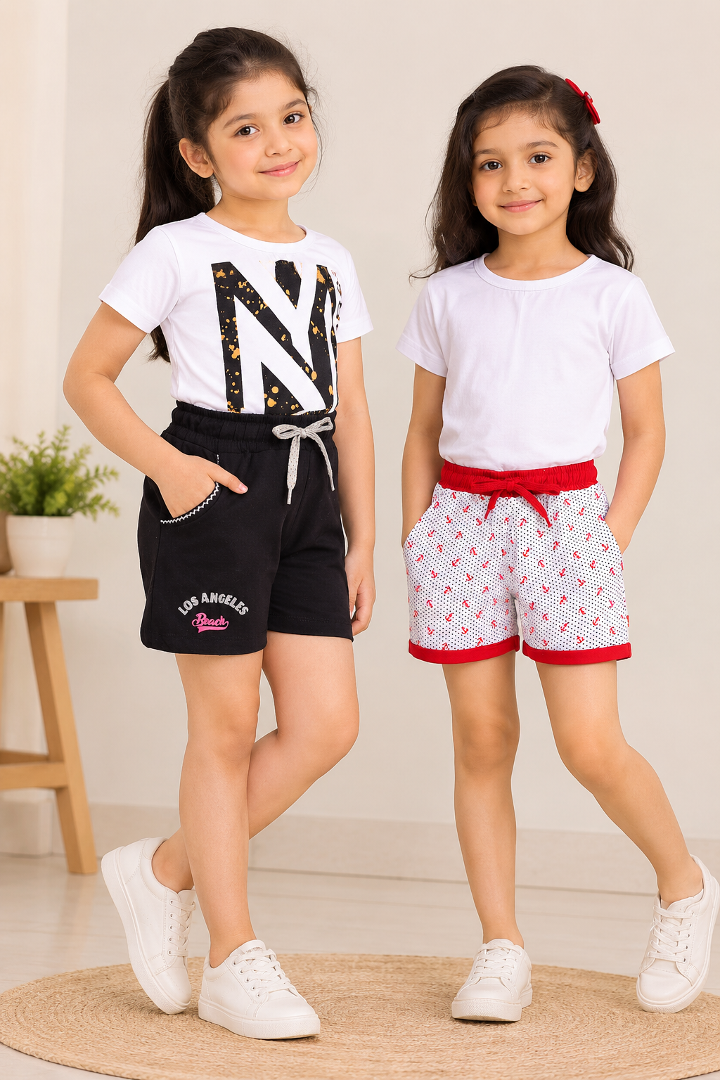 3PIN 100% Cotton Knit  Pack Of 2 Solid and All over Printed Shorts - Multi
