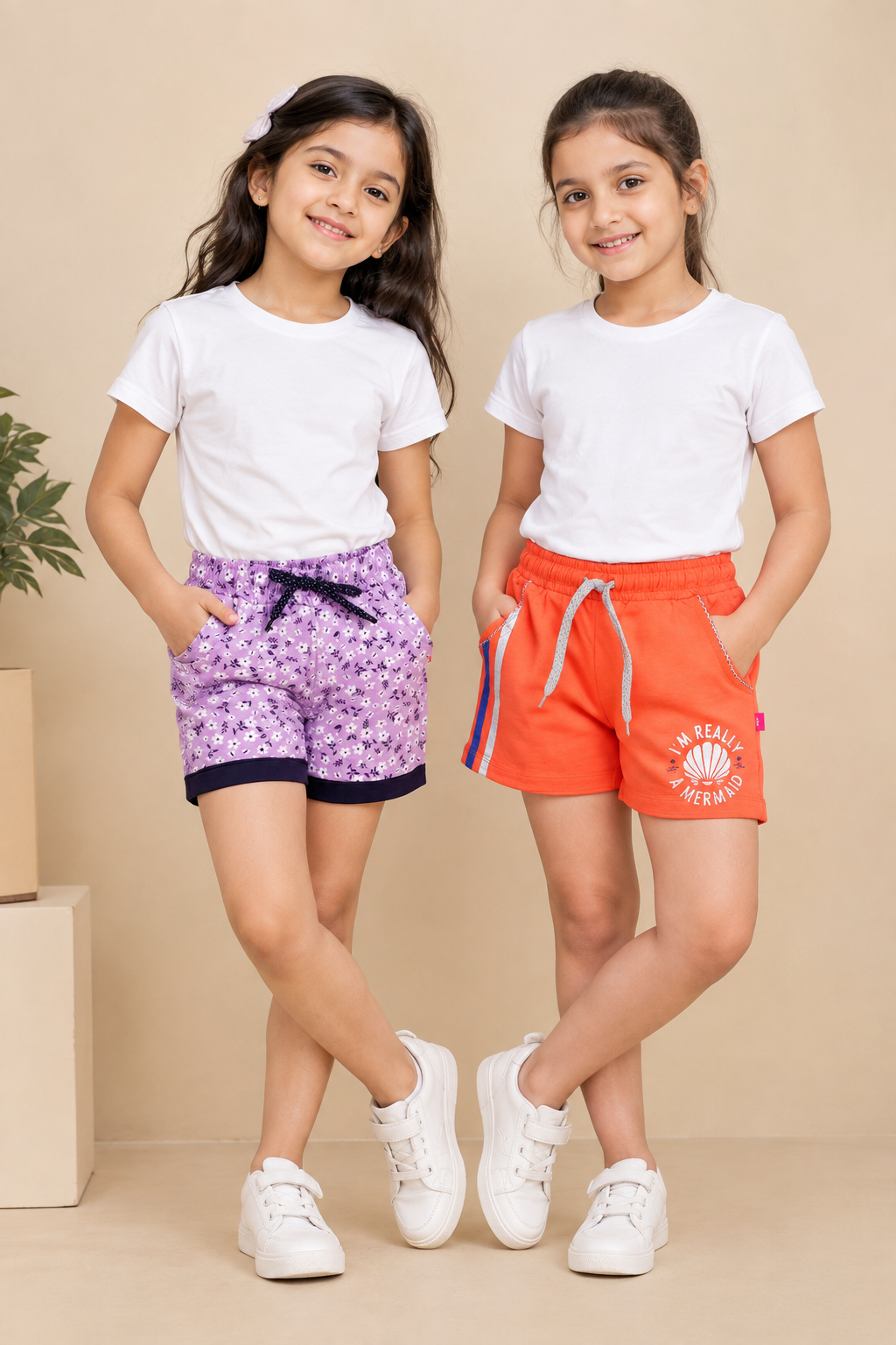 3PIN 100% Cotton Knit  Pack Of 2 Solid and All over Printed Shorts - Multi