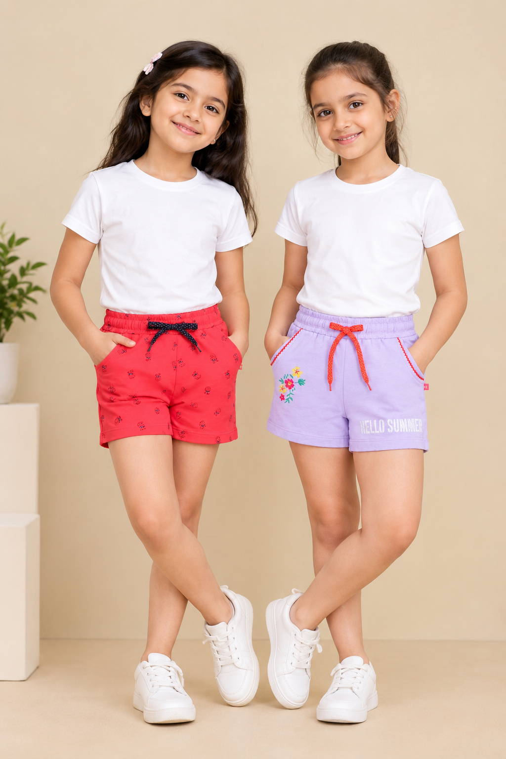3PIN 100% Cotton Knit  Pack Of 2 Solid and All over Printed Shorts - Multi