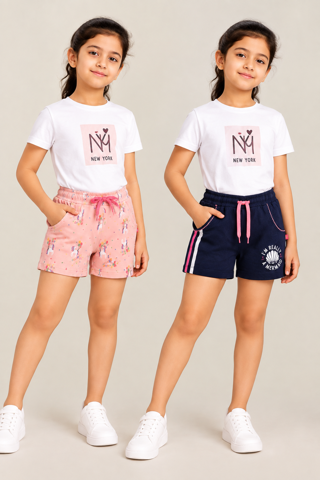 3PIN 100% Cotton Knit  Pack Of 2 Solid and All over Printed Shorts - Multi