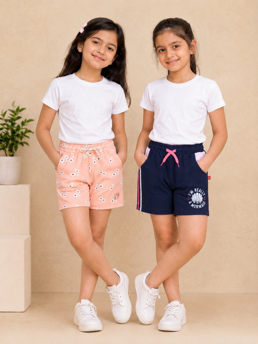 3PIN 100% Cotton Knit  Pack Of 2 Solid and All over Printed Shorts - Multi