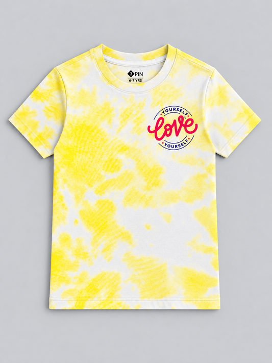 Girls Printed Tie & Dye Round Neck Cotton T-Shirt