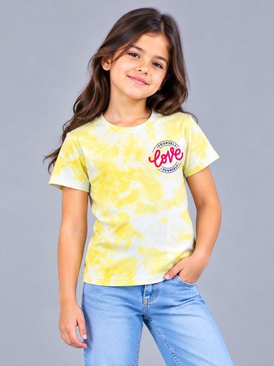 Girls Printed Tie & Dye Round Neck Cotton T-Shirt