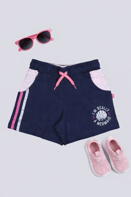 Girls Placement Printed Shorts - Navy Blue