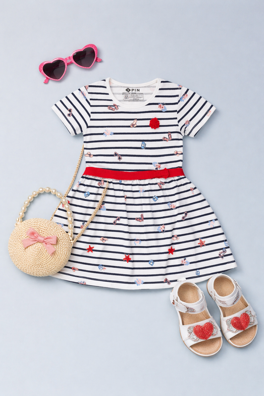 Girls Striped & Amp Printed Dress