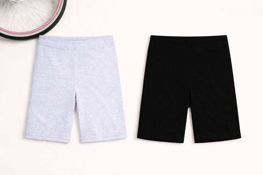 Girls Lycra Solid Cycling Shorts - Black & Grey