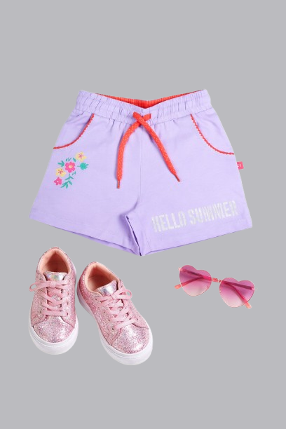 Girls Flower Placement Printed Shorts - Lavender