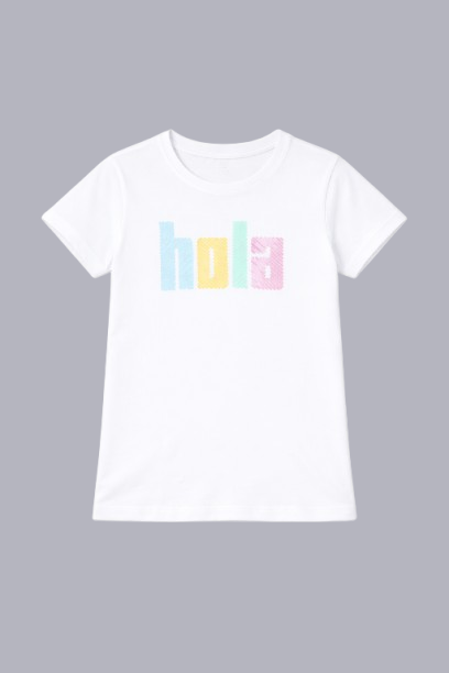 Girls Printed Typography Round Neck Cotton T-Shirt