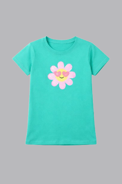 Girls Printed Typography Round Neck Cotton T-Shirt