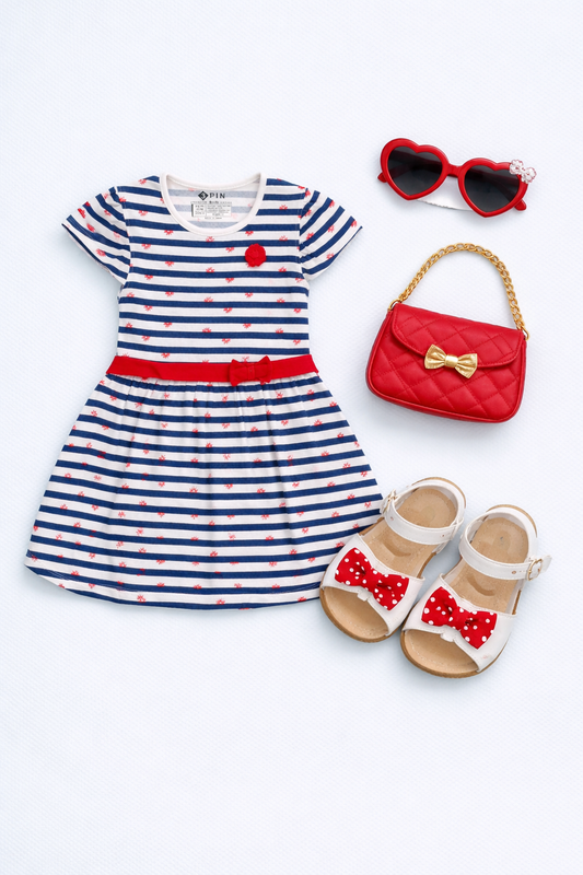 Girls Striped & Amp Printed Dress