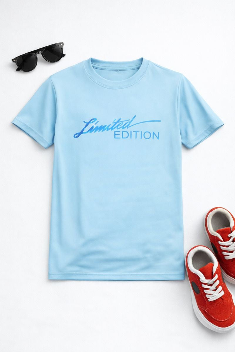 Boys Printed Typography Round Neck Polyester T-Shirt