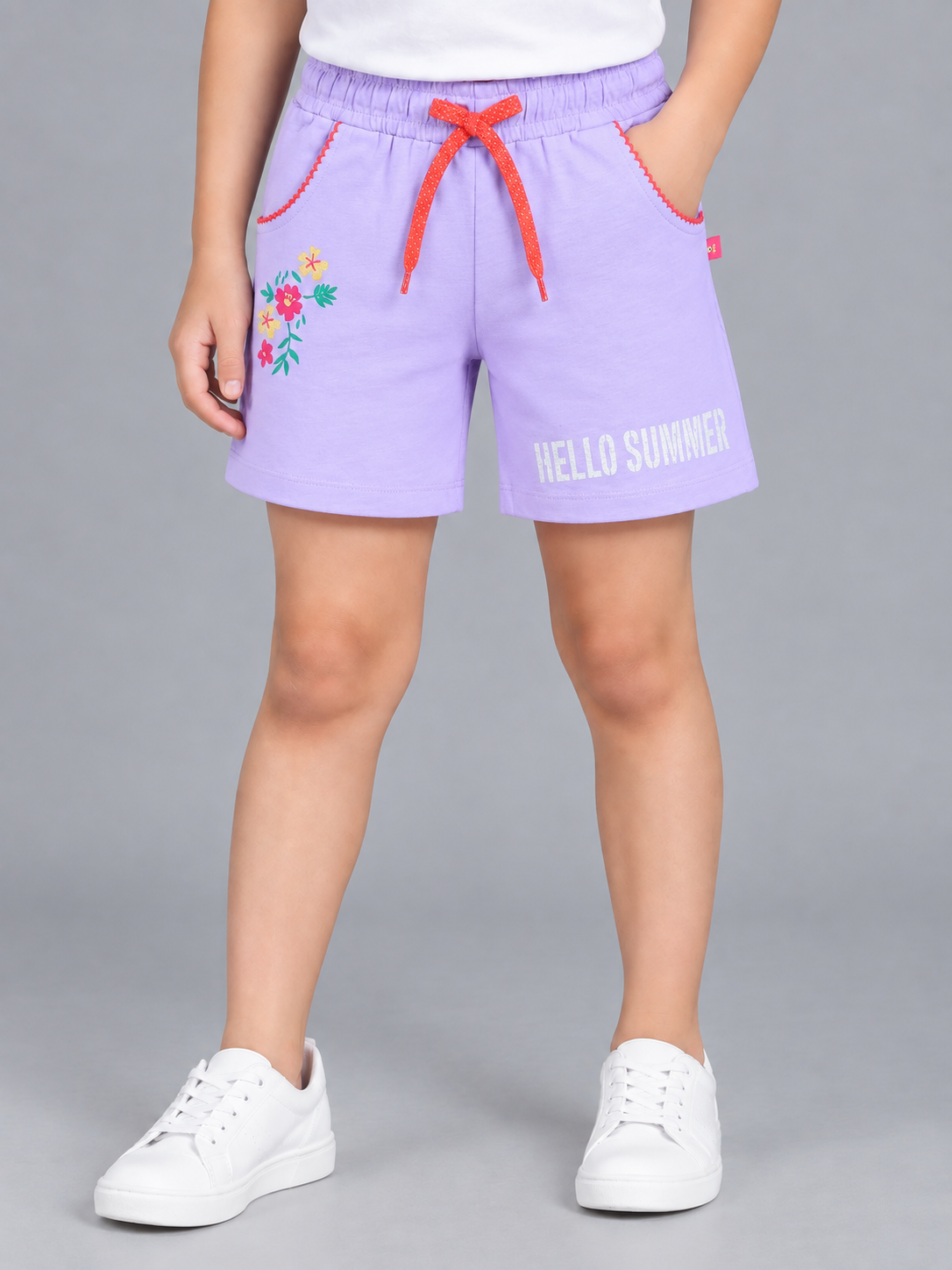 Girls Flower Placement Printed Shorts - Lavender