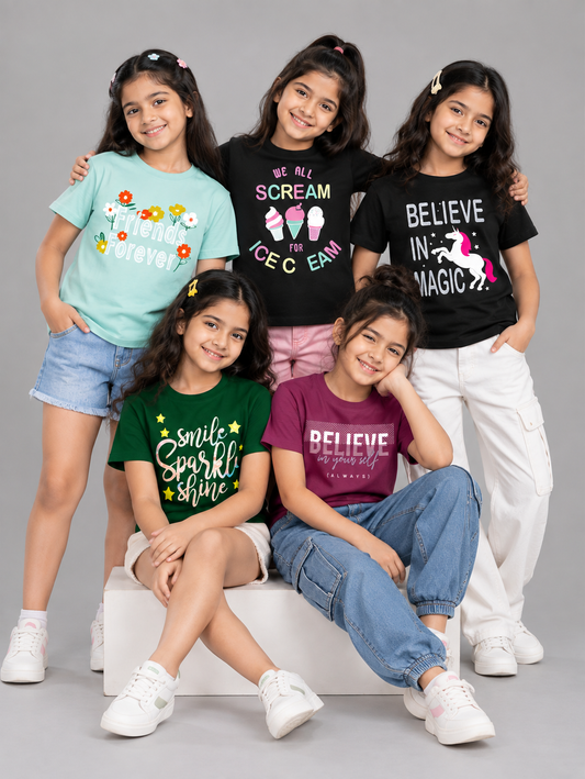 Girlz Cotton T-Shirt - Pack of 5