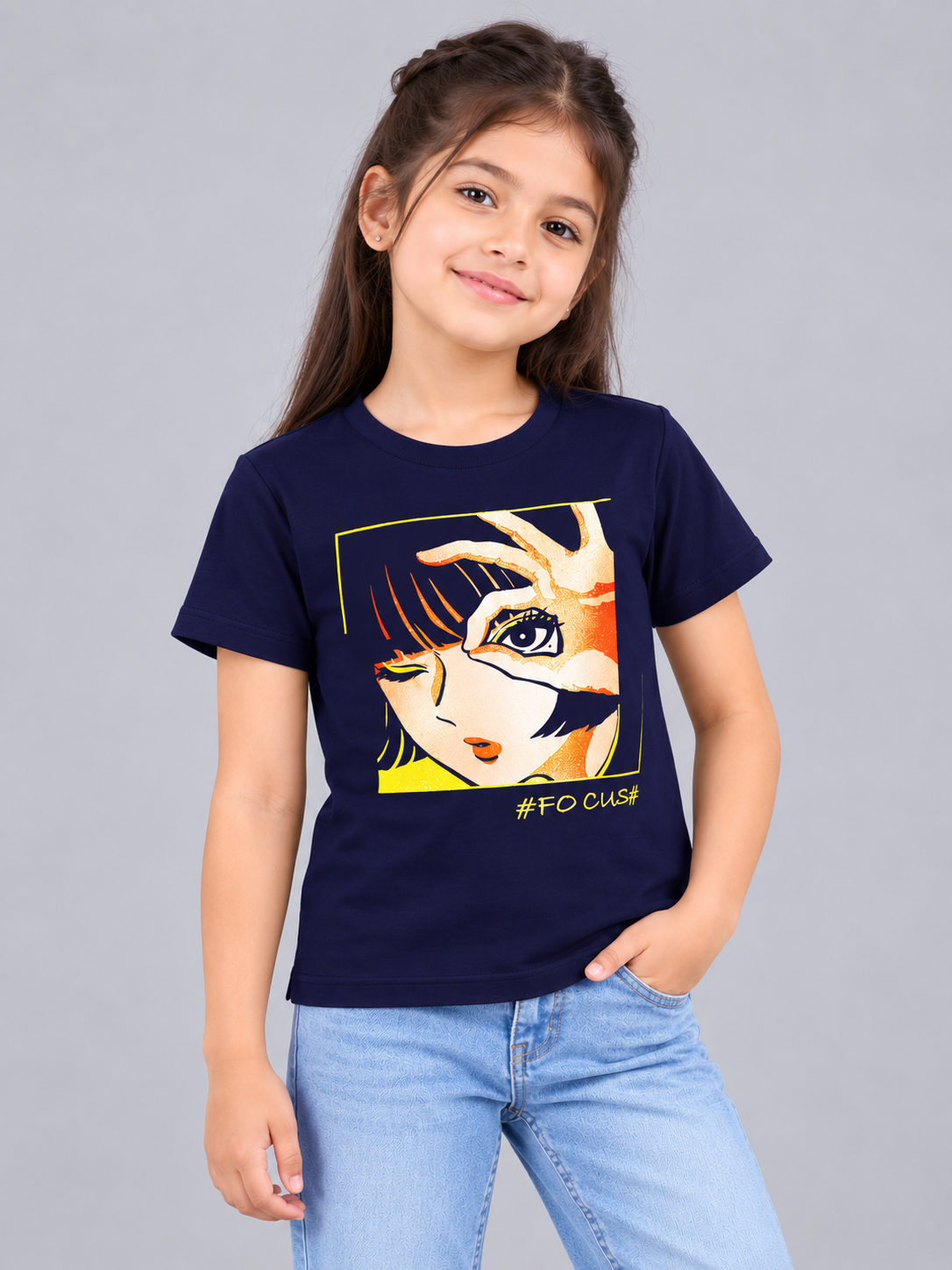 Girls Printed Typography Round Neck Cotton T-Shirt