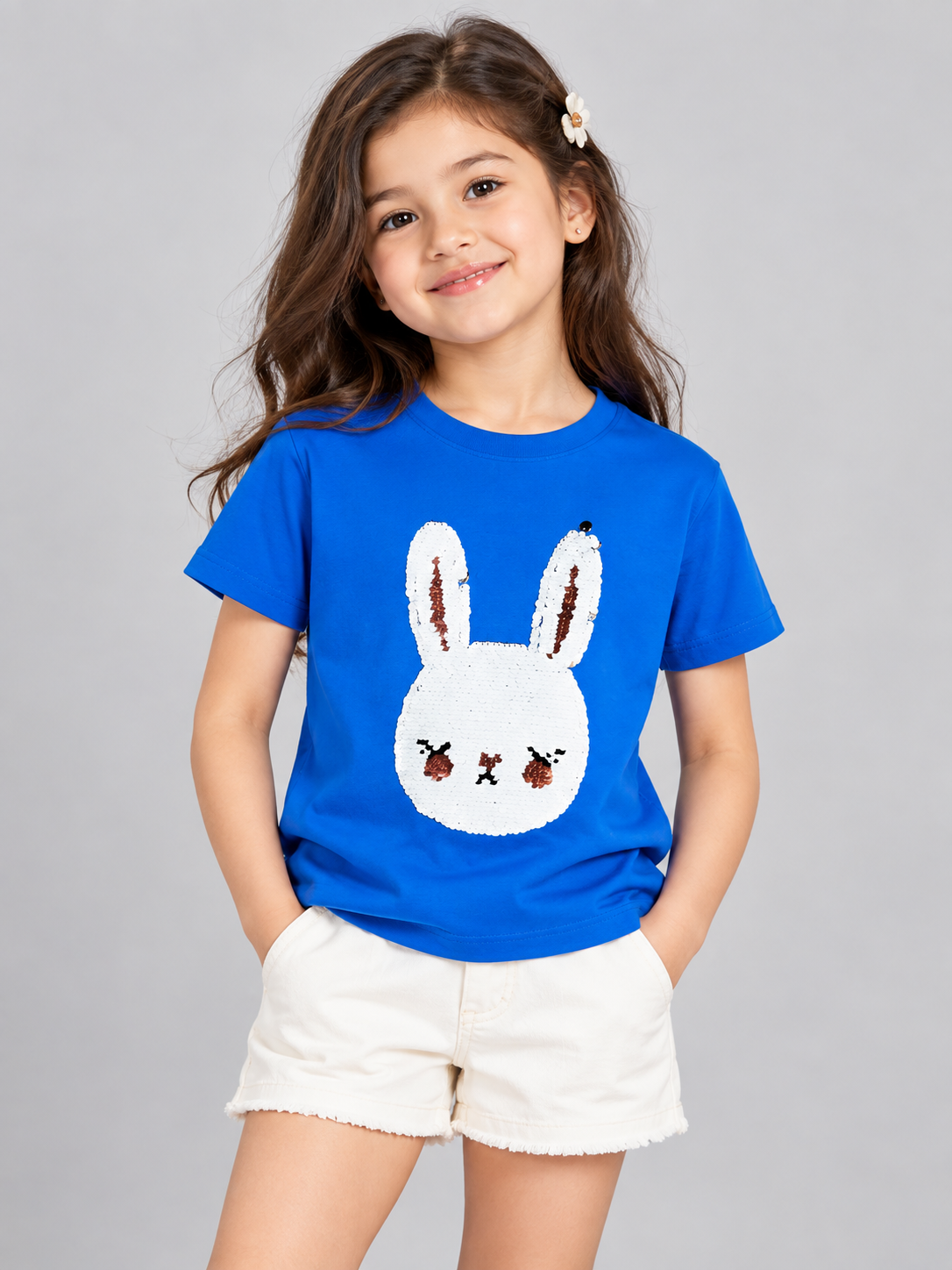 Girls Printed Typography Round Neck Cotton T-Shirt