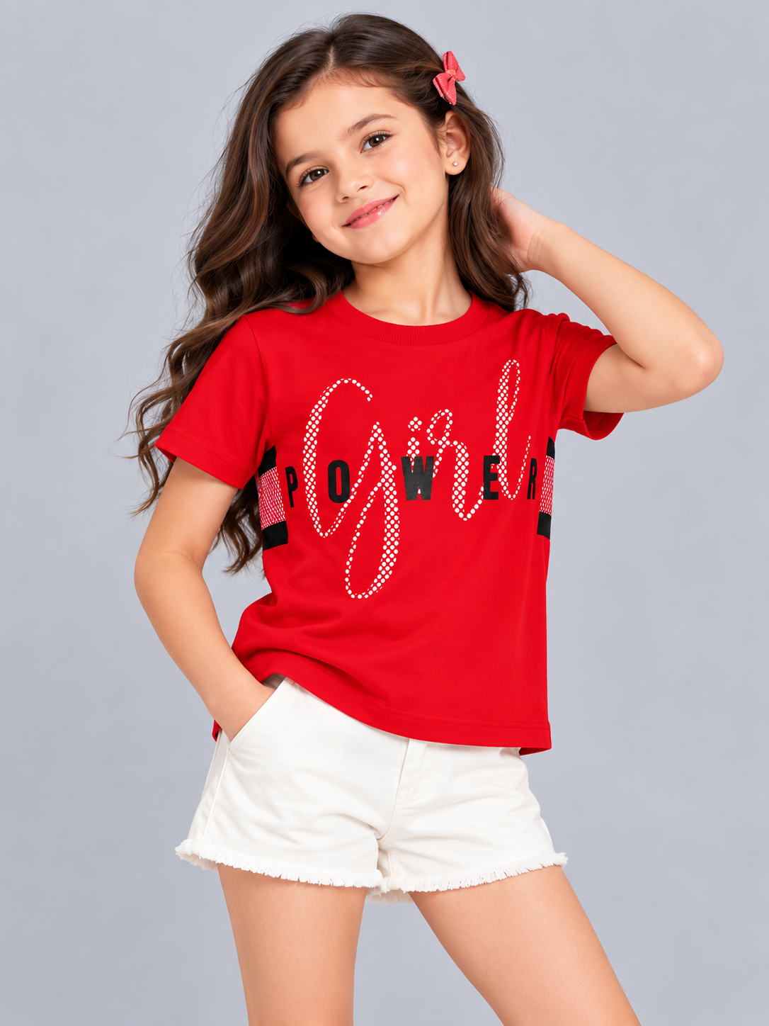 Girls Printed Typography Round Neck Cotton T-Shirt