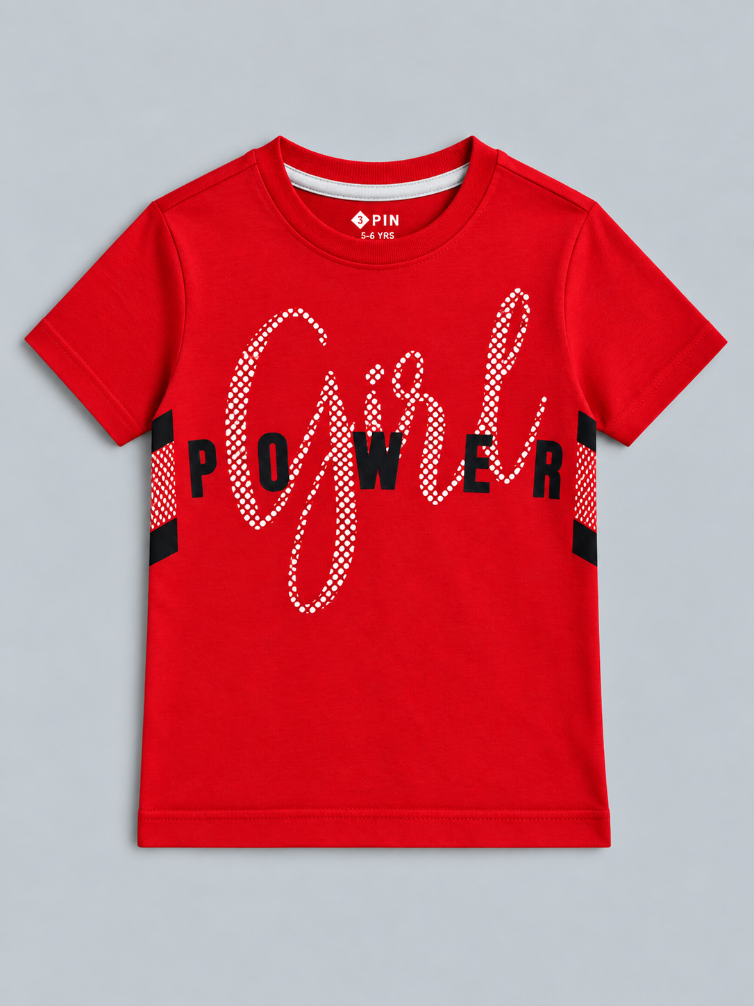 Girls Printed Typography Round Neck Cotton T-Shirt