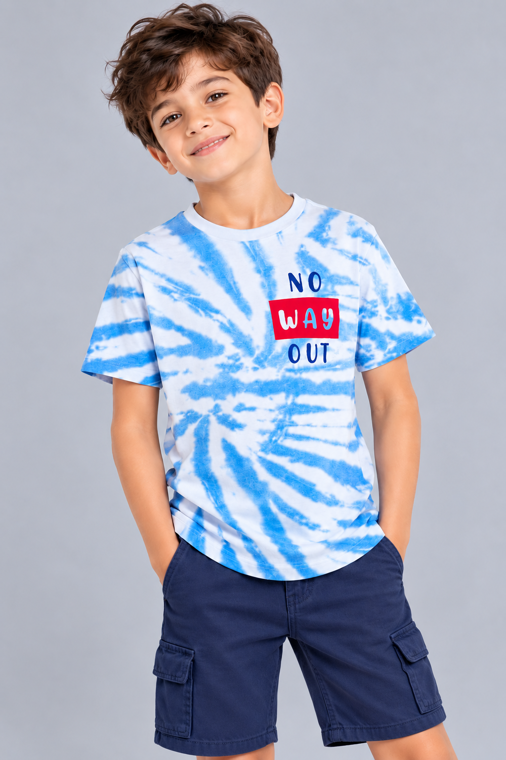 Boys Printed Tie & Dye Round Neck Cotton T-Shirt