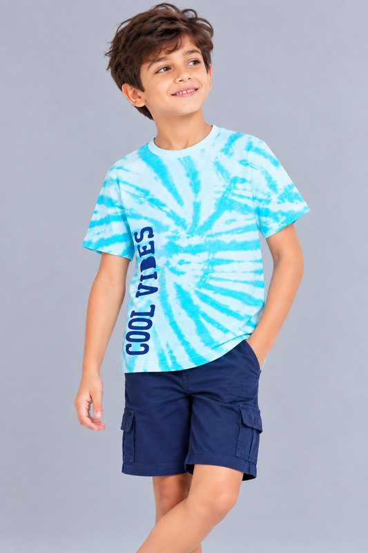 Boys Printed Tie & Dye Round Neck Cotton T-Shirt
