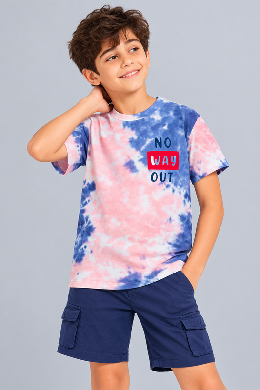 Boys Printed Tie & Dye Round Neck Cotton T-Shirt