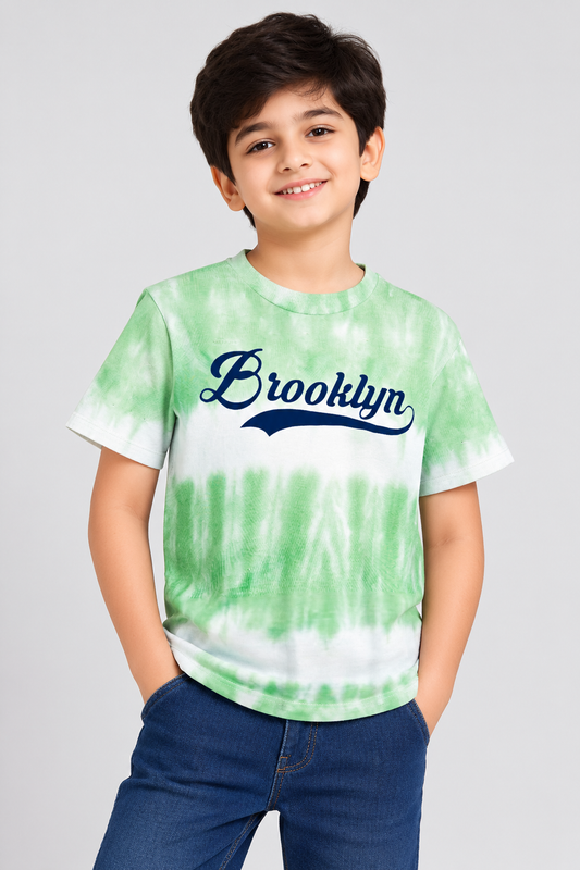 Boys Printed Tie & Dye Round Neck Cotton T-Shirt