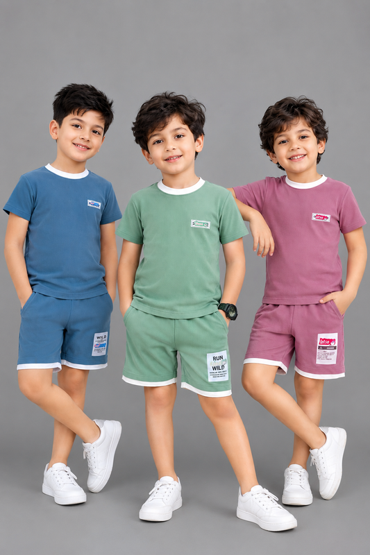 Boys Keno Rib Fabric Top and Shorts Set - Pack of 3