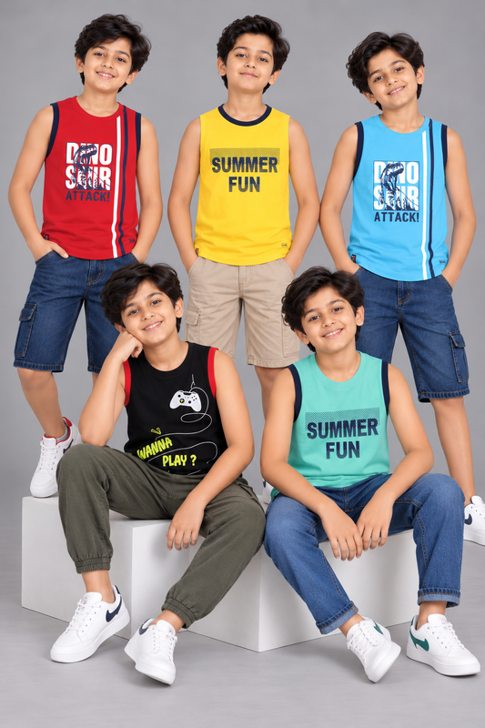 Boys Sleeveless Tshirt Pack of 5