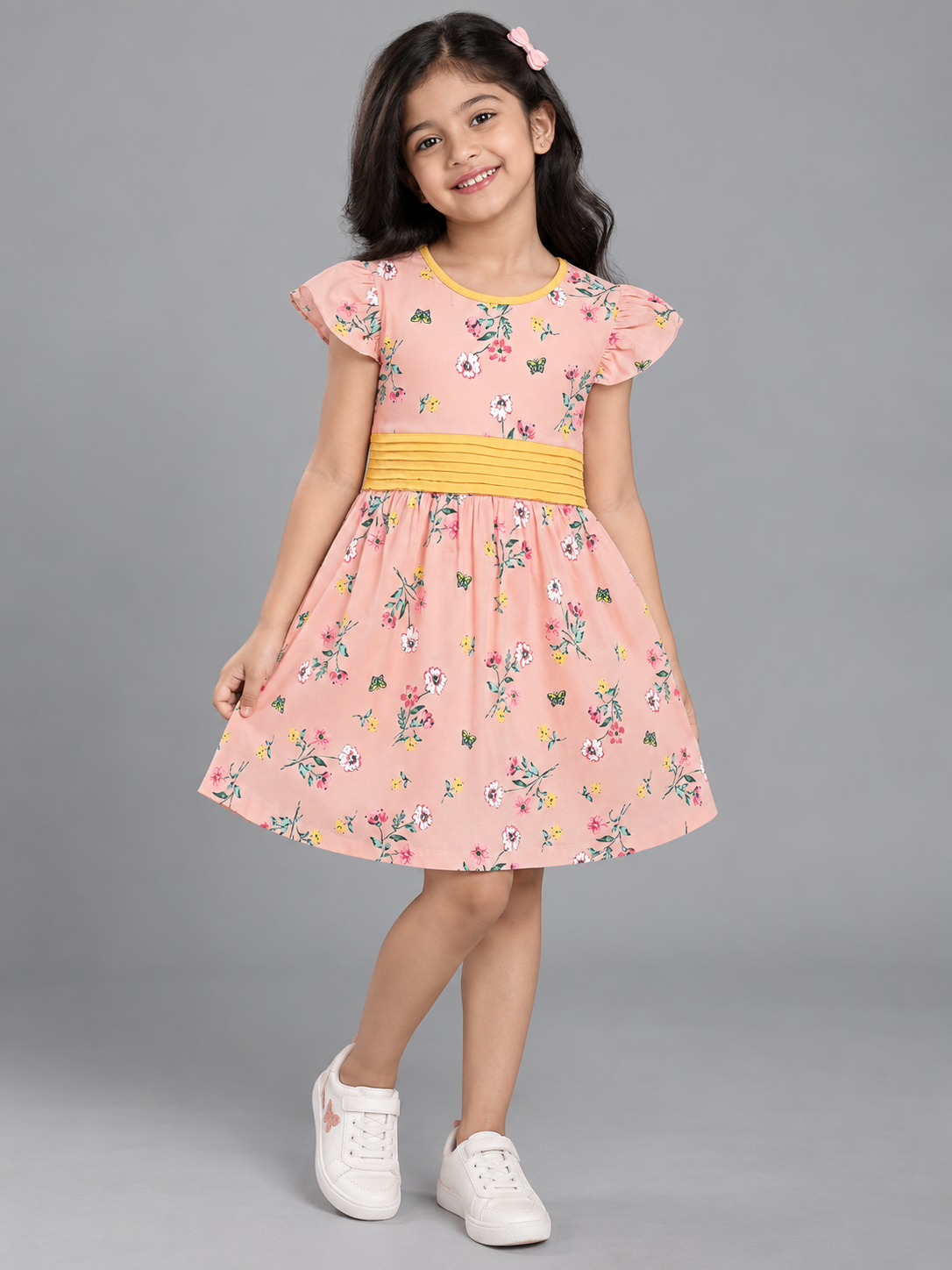 Girls Print & Flare Dress - PINK