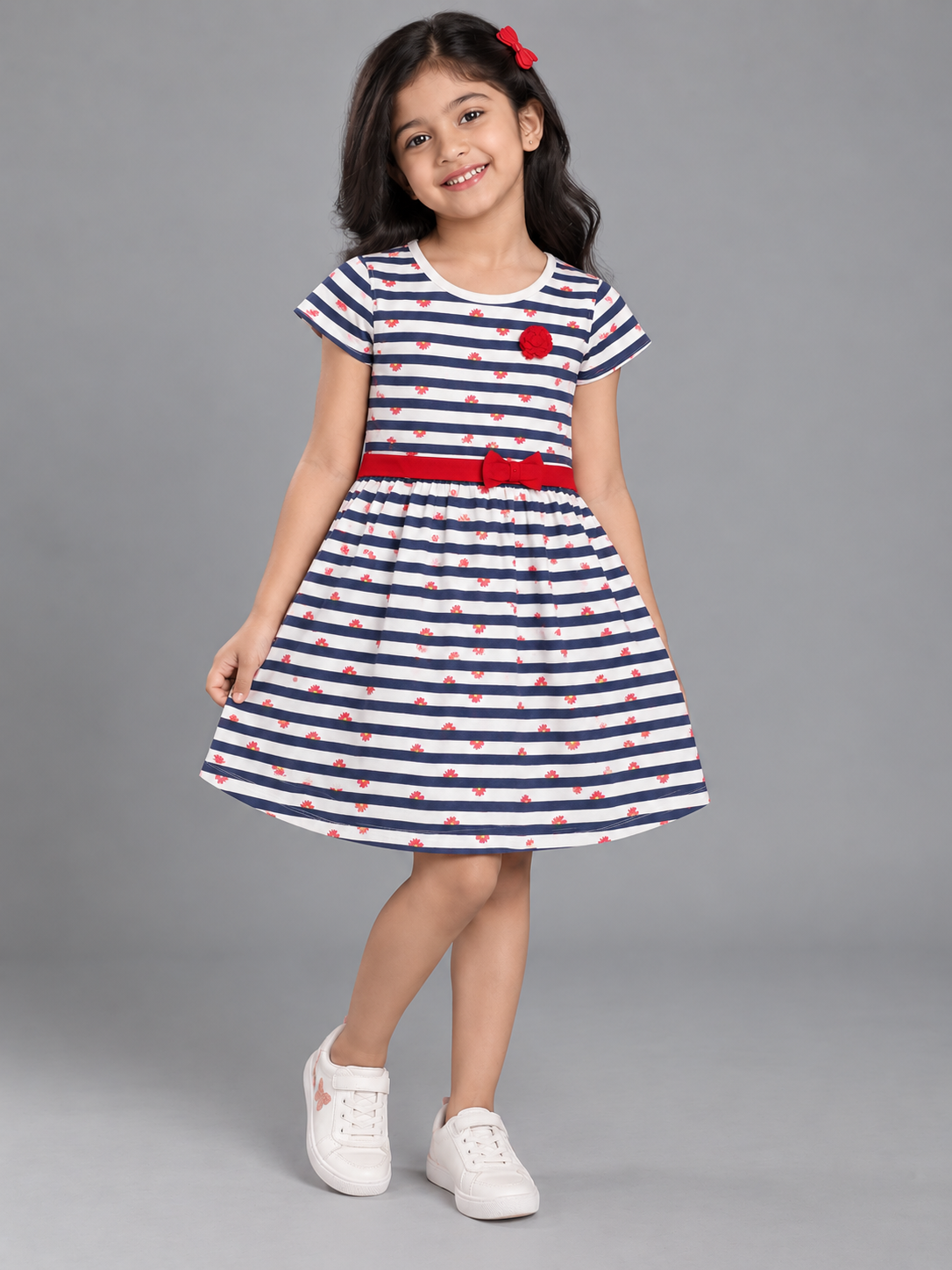 Girls Striped & Amp Printed Dress