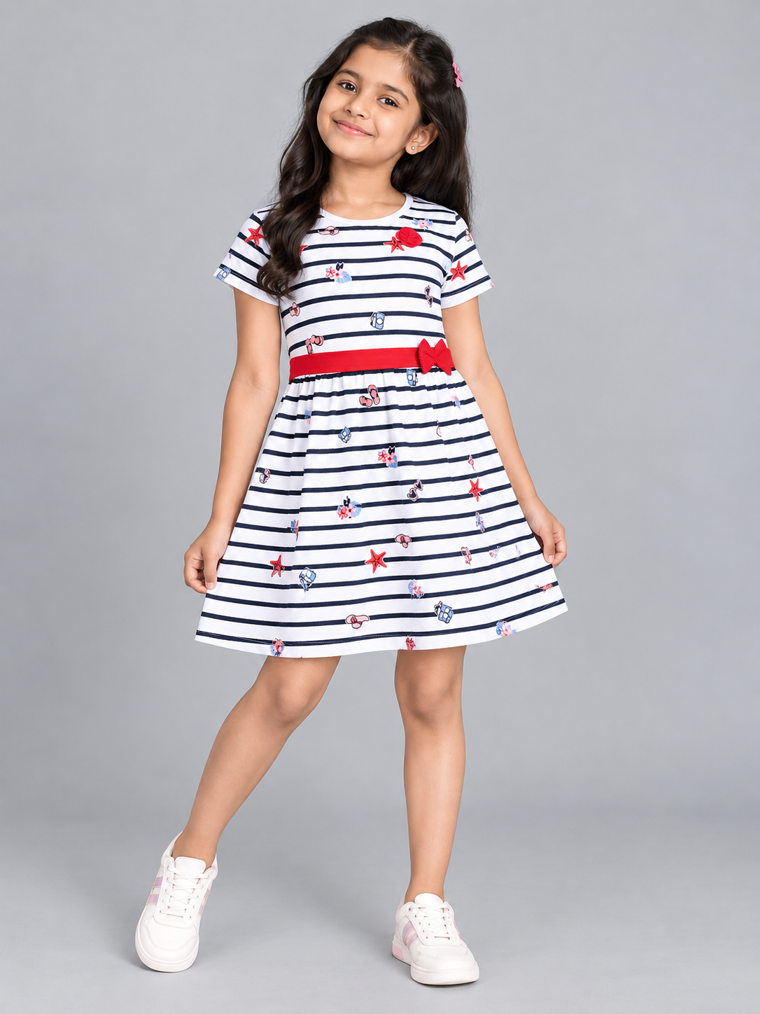 Girls Striped & Amp Printed Dress