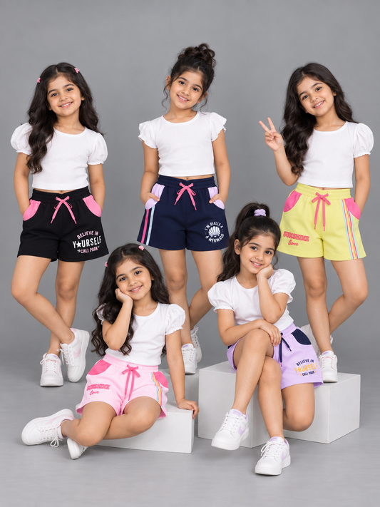 Girls Placement Printed Shorts Pack of 5 - Multi