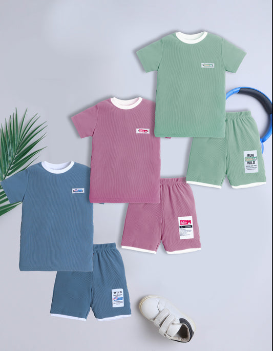Boys Keno Rib Fabric Top and Shorts Set - Pack of 3