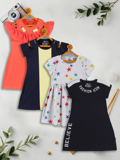 Girls Multicolor Dress - Pack of 4
