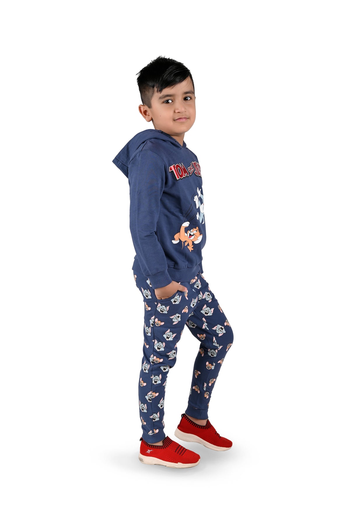 Kids Tom and Jerry Printed Hoodie and All over printed Joggers - Navy
