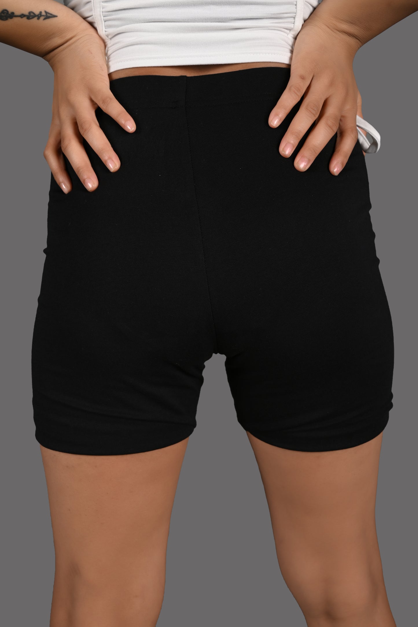 Cotton Lycra Solid Cycling Shorts - Black & Grey