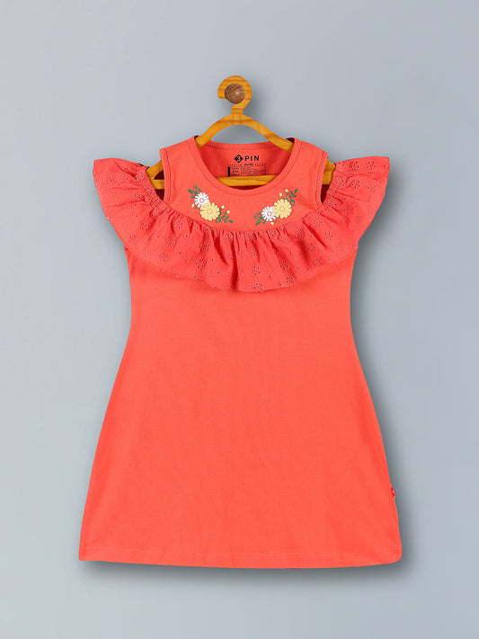 Girls Round-Neck A-Line Dress - CAYENNE