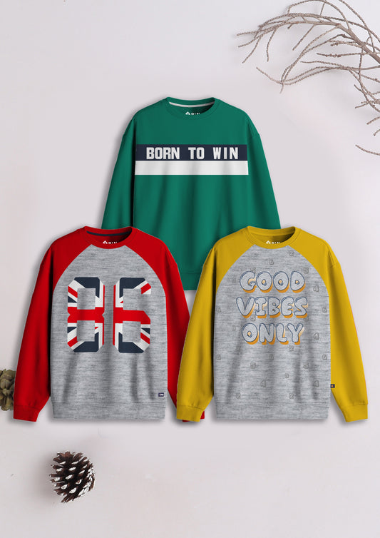 Boys Cotton Printed Round Neck Sweatshirts  (Pack of 3)