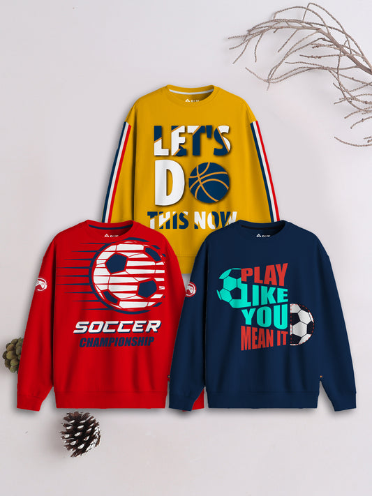 Boys Cotton Printed Round Neck Sweatshirts  (Pack of 3)